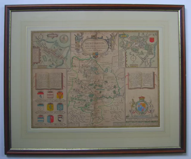 Huntingdonshire: original antique map by John Speed, 1676