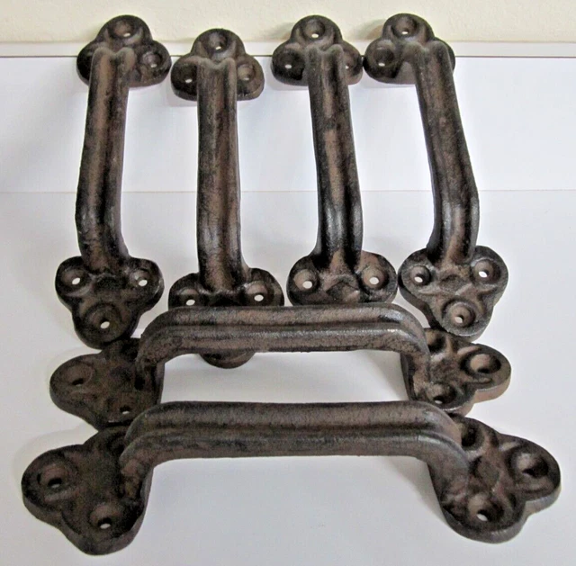 Cast Iron Gate Door Pull Handle 6 Extra Large Country Primitive Farm Barn SIX ea