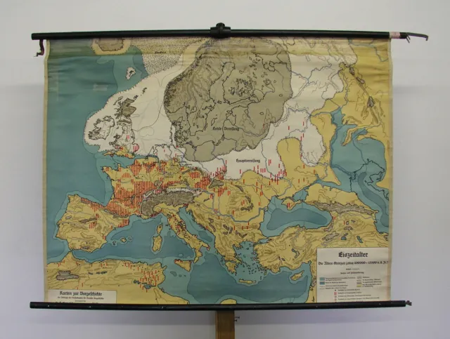Beautiful Old School Wall Map Ice Age Vintage ~ 1934 126x96cm