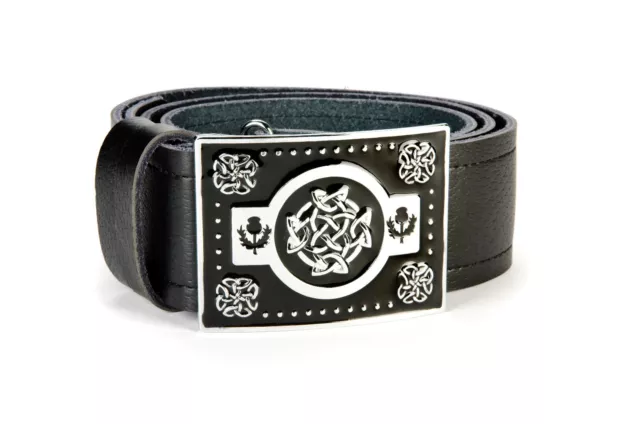 Celtic Knot Leather Kilt Belt and Buckle MG4 Chrome + Black