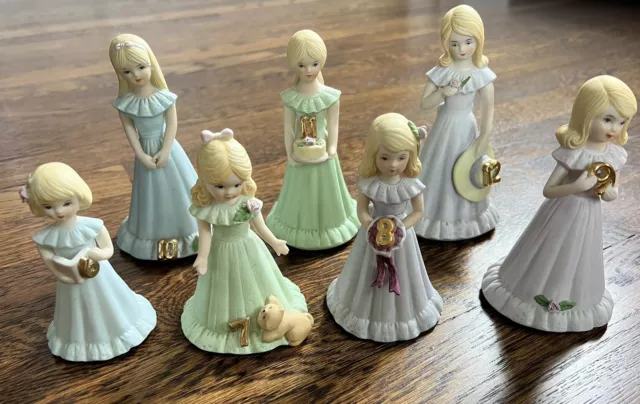Enesco Growing Up Birthday Girls Porcelain Figurines Blonde Age 6,7,8,9,10,11,12