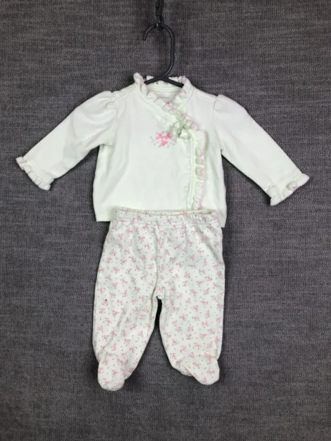 First Impressions Outfit Baby Girls 3M Months Green Pink Floral Ruffles Snap