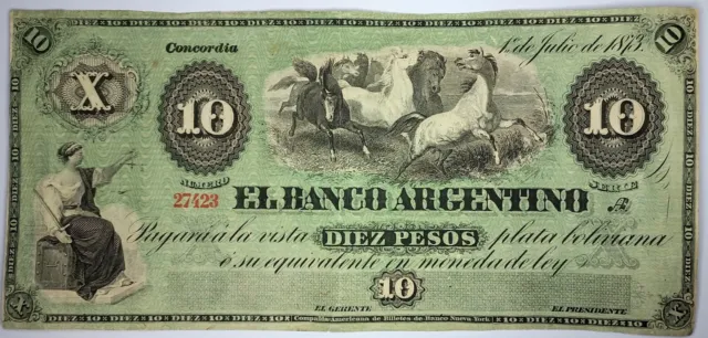 10 Pesos 1873 Entre Rios Banco Argentino Banknote P# S1461