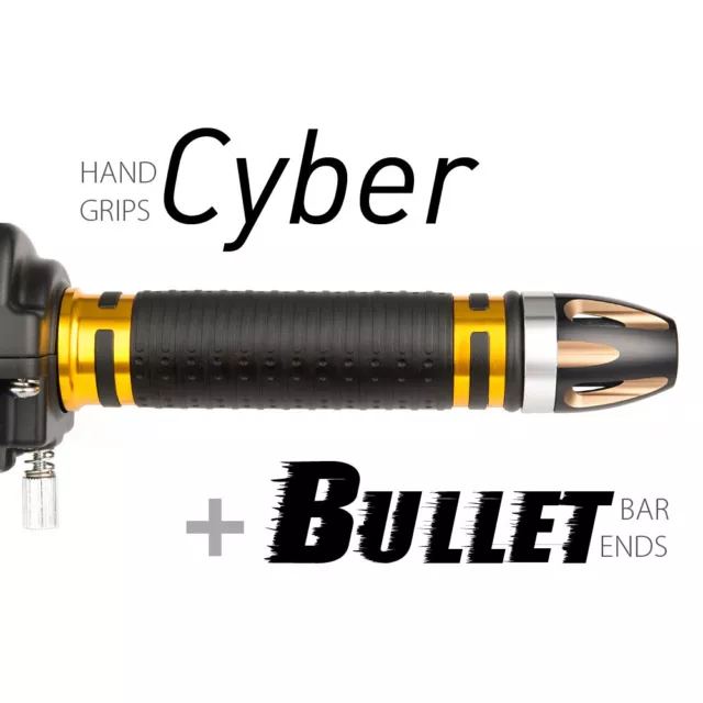 KiWAV Motorcycle Cyber Grips Gold with Bullet Bar Ends titanium Gold/Silver