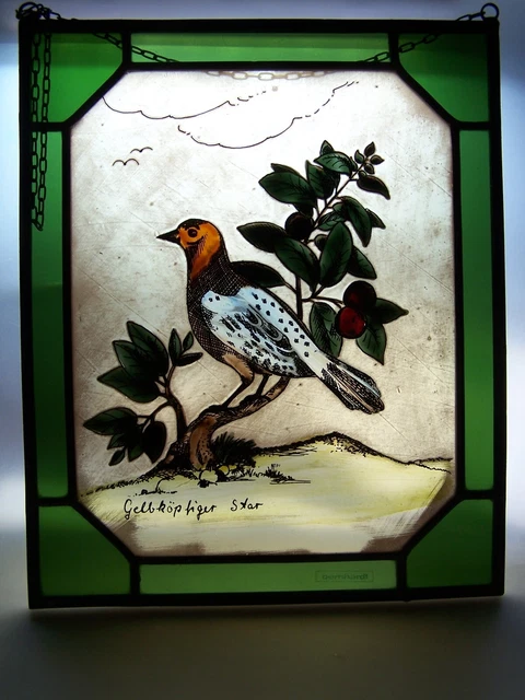 Raro acristalamiento con plomo "Estrella de cabeza amarilla" ORIGINAL marcado por Bernhardt