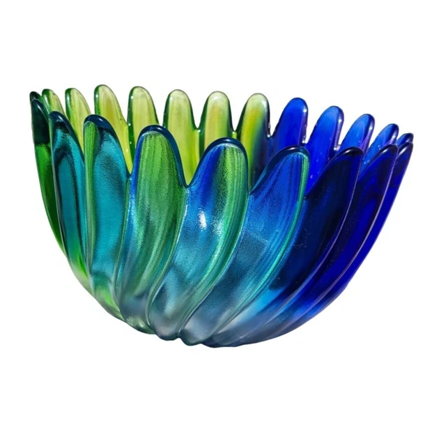 VINTAGE STUDIO NOVA Walther Glass Green & Blue Solaris Bowl Handblown