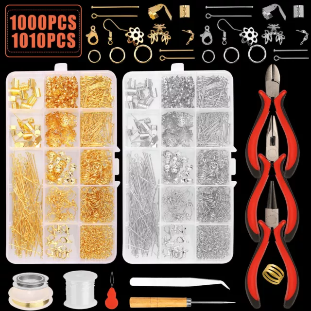 1010Pcs Jewelry Making Kit DIY Sterling Beading Repair Tools Craft Supplies Set