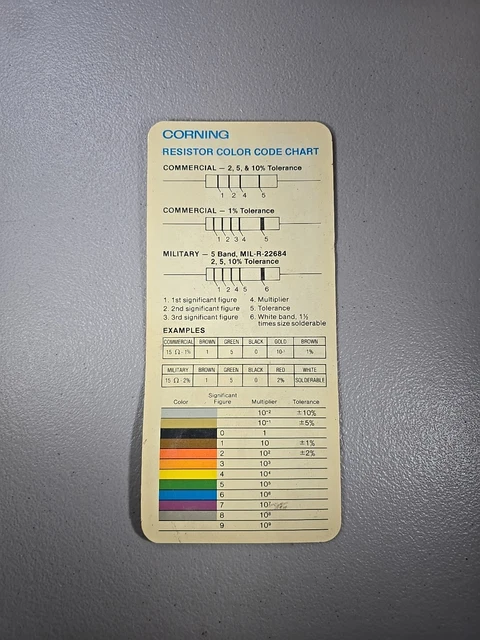 CORNING LAMINATED CAPACITOR Resistor Color Code Chart Guide - Vintage ...