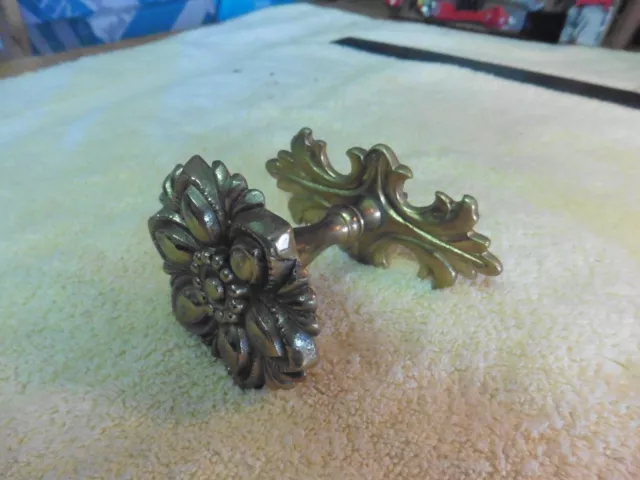 one Antique solid Brass Curtain Tie Back Floral pattern flower 3" dia 3 1/2 long