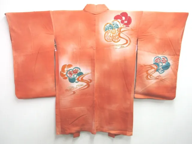 7665J2 Silk Vintage Japanese Kimono Haori Jacket Paulownia Tachibana Ryusui Long