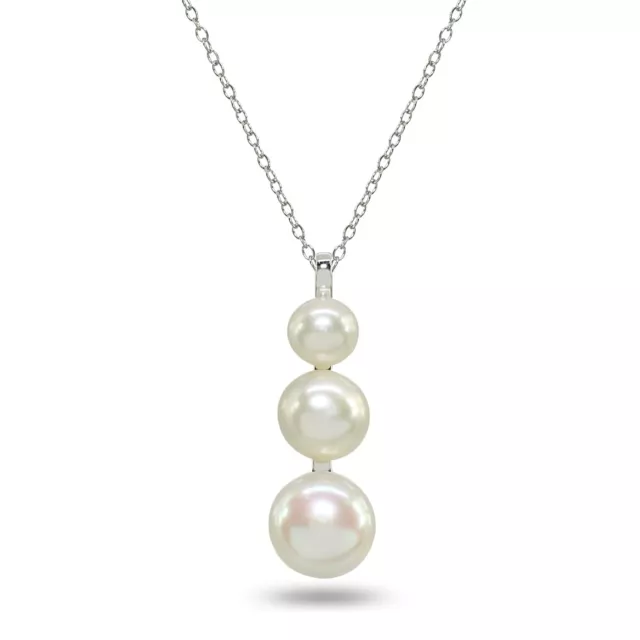 White Cultured Freshwater Three Pearl Journey Sterling Silver Pendant Necklace