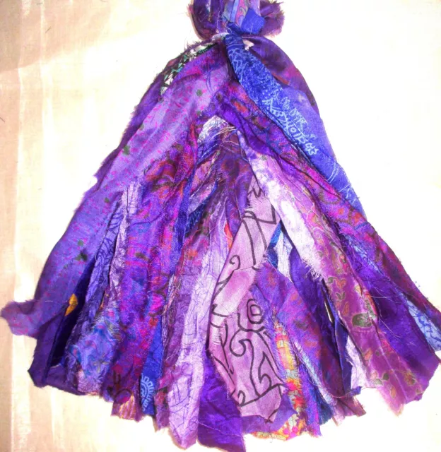 LOT PURE SILK Antique Vintage Sari TASSELS JOURNAL 50 STRAND Violet #ABGUP