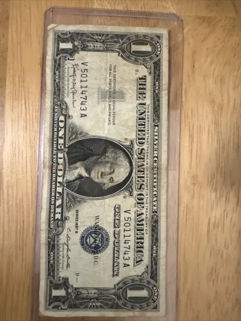 One 1957 B Series Blue Seal $1 Dollar Silver Certificate USA