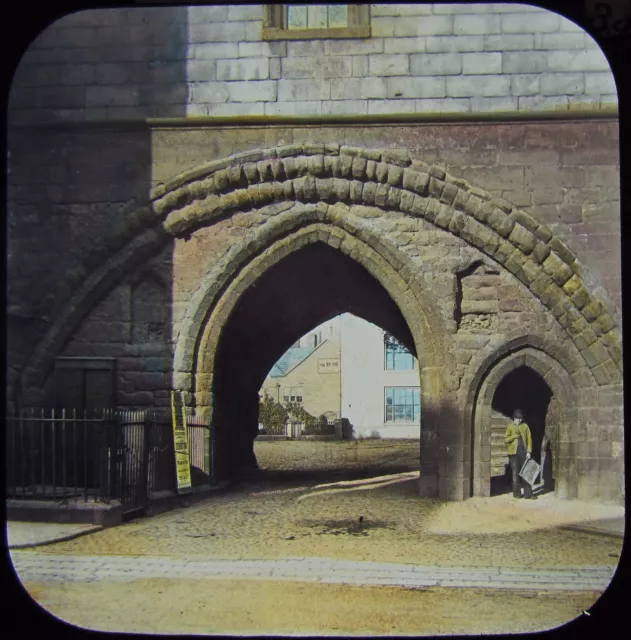 Glass Magic Lantern Slide CHESTER THE ABBEY GATE C1890 CHESHIRE PHOTO