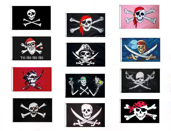 PIRATE FLAGS 5' x 3' Skull and Crossbones Red Bandana Jack Rackham Festival etc