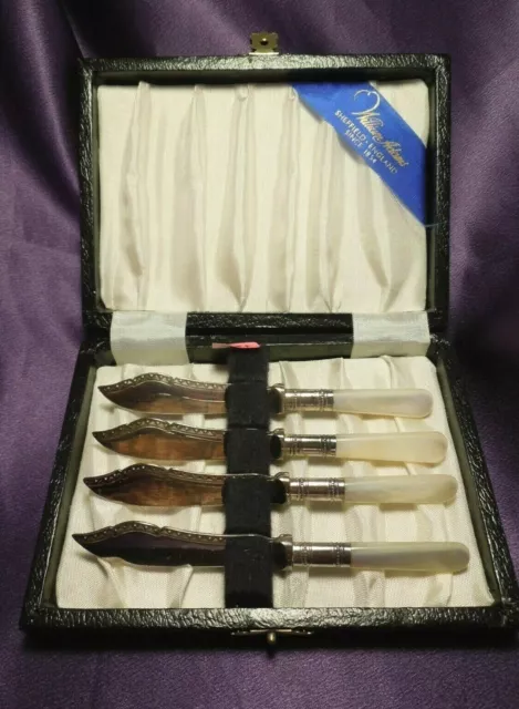 Vintage William Adams EPNS Silver Plate Small Knives W/ Mother of Pearl Handles