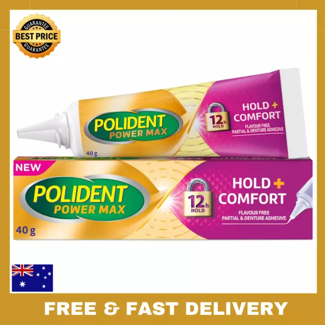 Polident Power Max Hold+Comfort Adhesive Cream for Dentures&Partials,Flavour AU