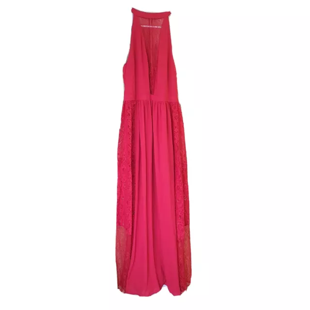 EXPRESS Red Dress Maxi Floor Length Halter Evening Gown Lace Accents Size 10