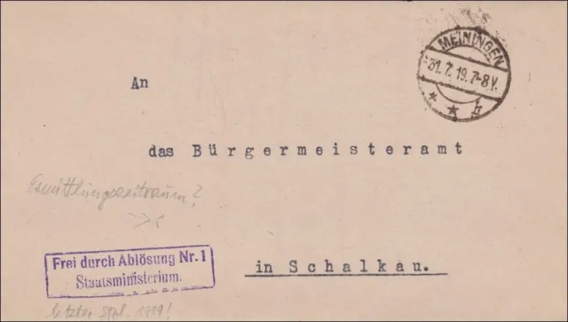 Staatsministerium Meiningen 1919 nach Schalkau
