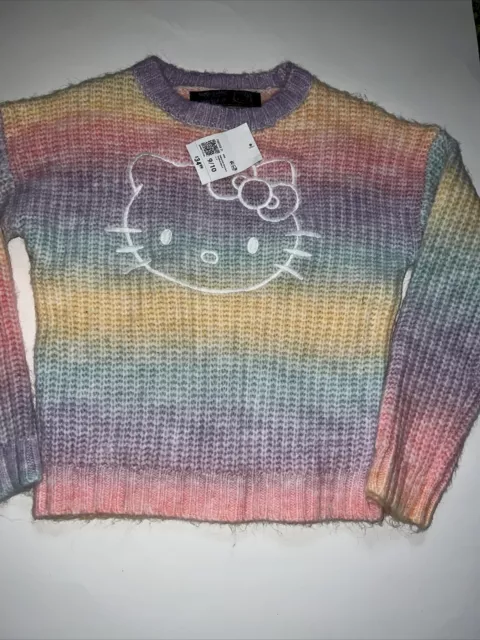 New Girls Forever 21 X Hello Kitty Rainbow Knit SWEATER Sz 9-10