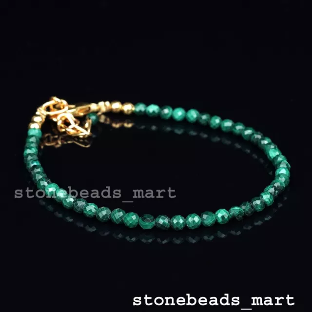 Natural Malachite 3mm Rondelle Faceted Beaded Bracelet 7" Jewellery