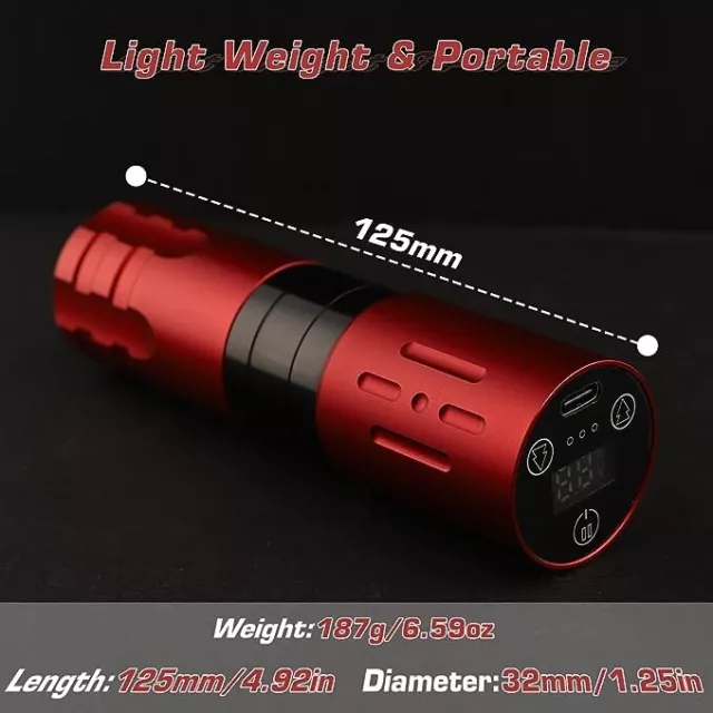 TONBAO Wireless/Battery Machine Pen LCD Display Rotary Tattoo 4mm Stroke Red 2