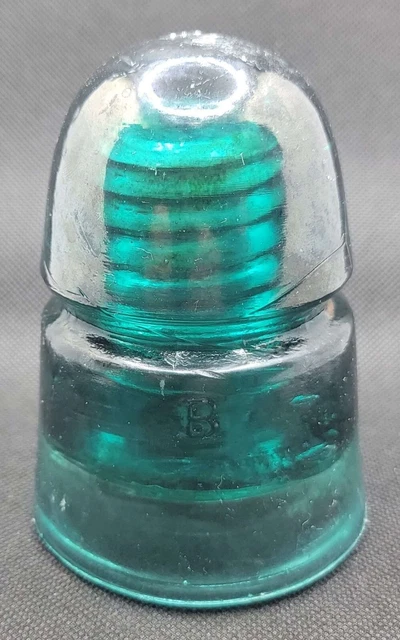 CD 145 Teal/Aqua Glass Beehive Insulator 'B' and "JO" embossments