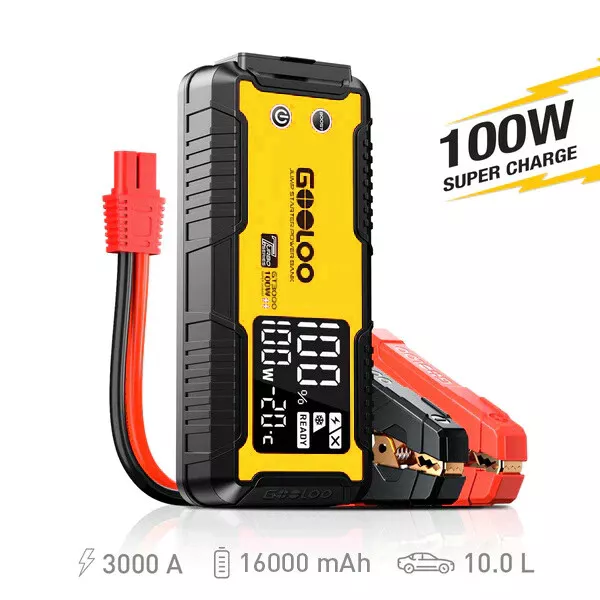 GOOLOO GT3000 Car Jump Starter Battery Booster Pack 3000A Power Bank 100W Charge