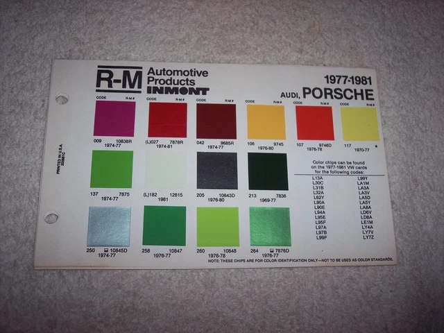 1977-1981 PORSCHE EXTERIOR R-M Paint Chip Color Chart #386 £11.22 ...