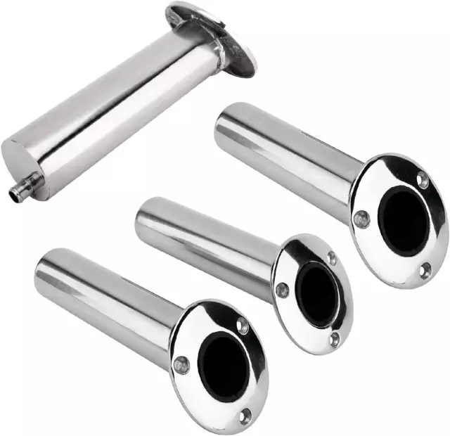 4-Pack Heavy Duty Stainless Steel 316 Deluxe Rod Holders with Drain, Flush Mount