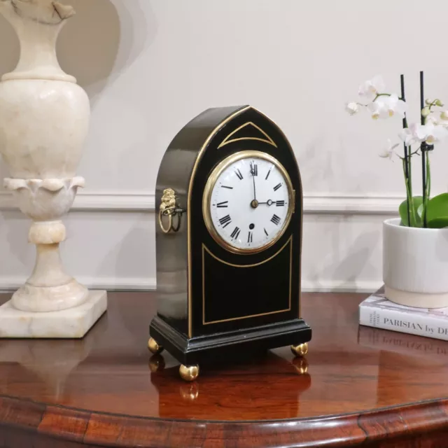 Antique Mantel Clock English Regency Timepiece Ebonised Black Restored Working
