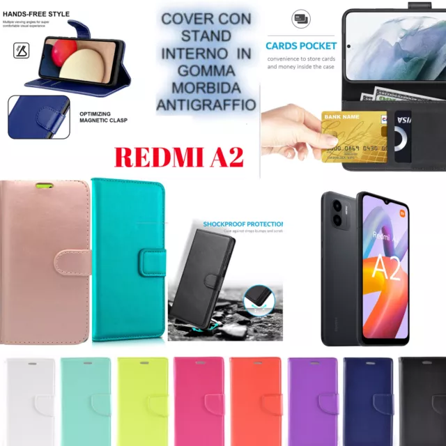 Cover A Libro Per Xiaomi Redmi A2 6,52"  pollici Con Tasche porta Card Eco Pelle