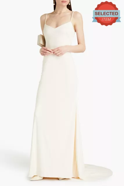 Abito Evenig RRP €1400 THEIA taglia XL completamente foderato schiena aperta collo Sweetheart