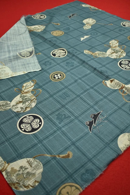 Vintage Japanese Kimono Fabric Wool Antique Boro Kusakizome Dyed 28"/KN55/70