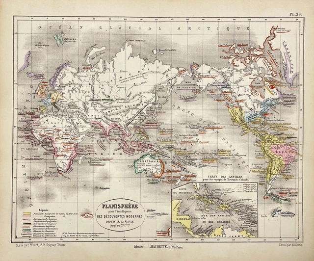 Antique Map Print - Map of the World - Eduard Dumas-Vorzet - Africa, Australia