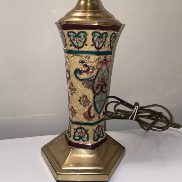 Vintage JAPANESE  Brass & Enamel CLOISONNÉ Table Lamp 24” Works Great