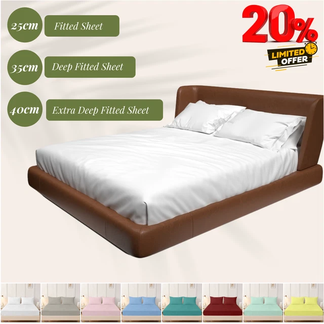 thumbnail image 2 of 100% Egyptian Cotton Fitted Bed Sheet – 30cm Extra Deep, 300TC, Single Double King Sizes, Oeko-Tex 2 of 6