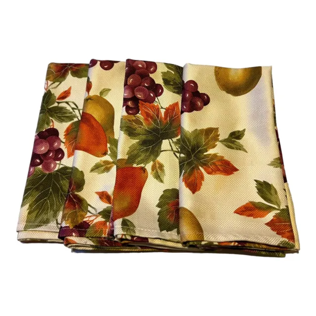 Fruit Print Cloth Napkins Set Of 4 18" Grapes Pears Pomegranate Traditional Fall