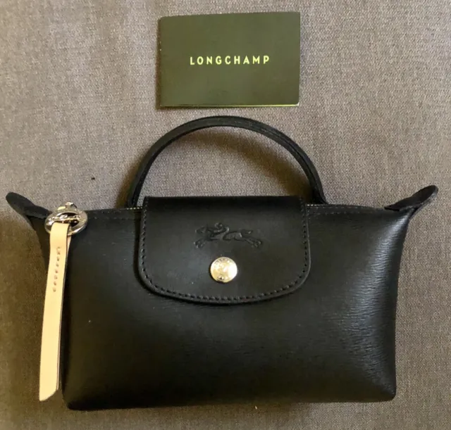 Authentic Longchamp Ltd Ed Mini Coated Canvas & Leather Detail Black Bag