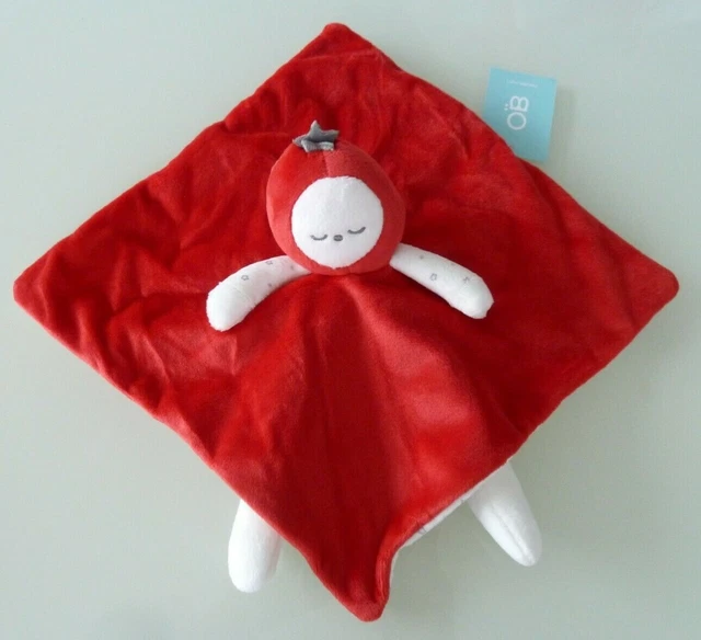 *. Doudou Plat Obaibi Okaidi Poupee Fraisia Fraise Rouge Blanc Gris Etoile  Neuf