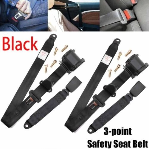 2x Retractable 3 Point Safety Seat Belt Straps Car Vehicle Adjustable Belt Kit