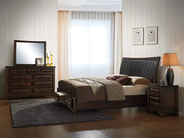 Broval 179 Light Espresso Finish Queen Storage Bed, Dresser, Mirror, Night Stand
