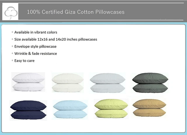 Pillowcases 100% Giza Cotton Toddler/Travel 12x16 Size Pillow Shams for Kids