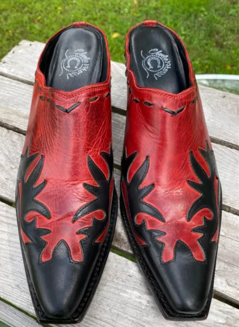 CHARLIE 1 HORSE by Lucchese (10B)Red with Black Leather Mules Slides ...