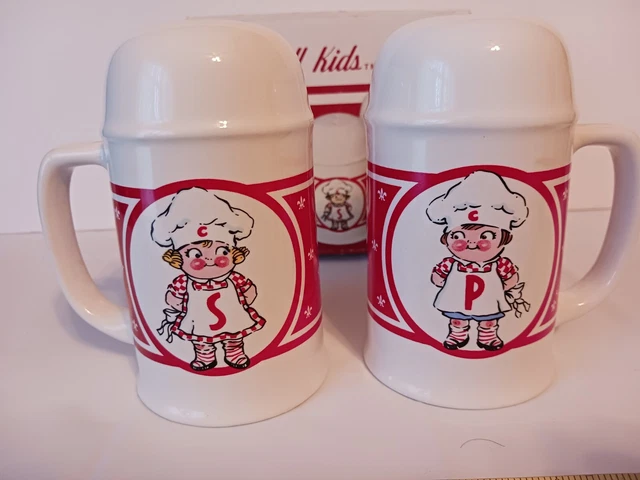 CAMPBELL’s  Soup Kids Salt and Pepper Shakers Red/White Set  5" tall With Box