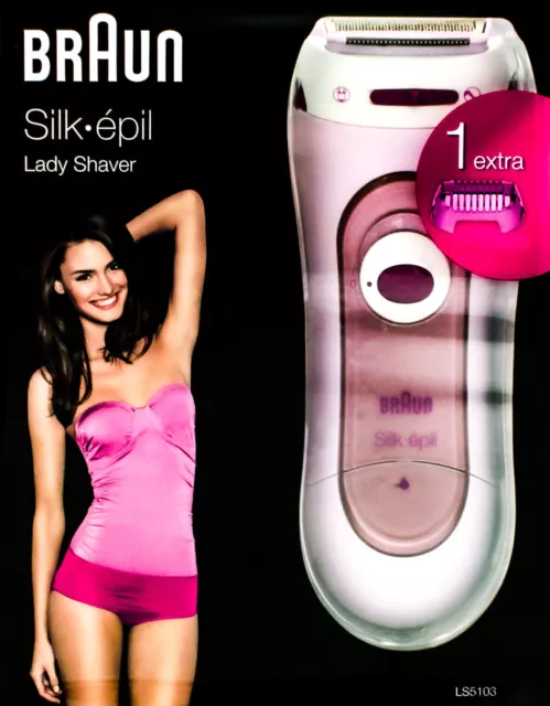 Braun Damenrasierer Silk-epil 2in1 Lady Shaver mit Trimmeraufsatz Pink LS5103