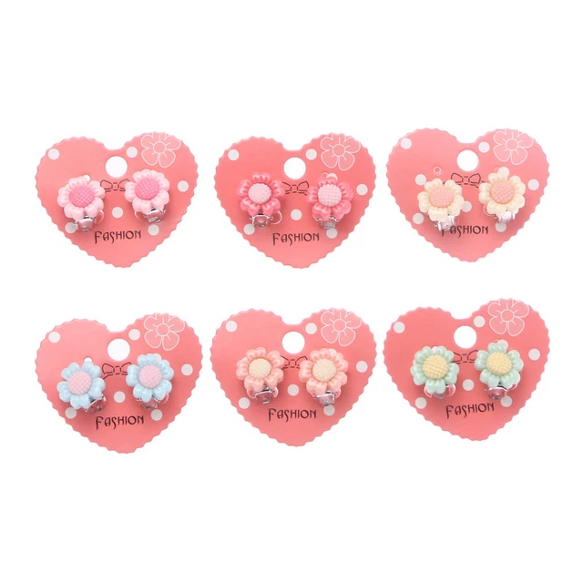 6pcs Multi Color Sunflower Flower Clip-On Earrings Sweet Fashion Jewelry