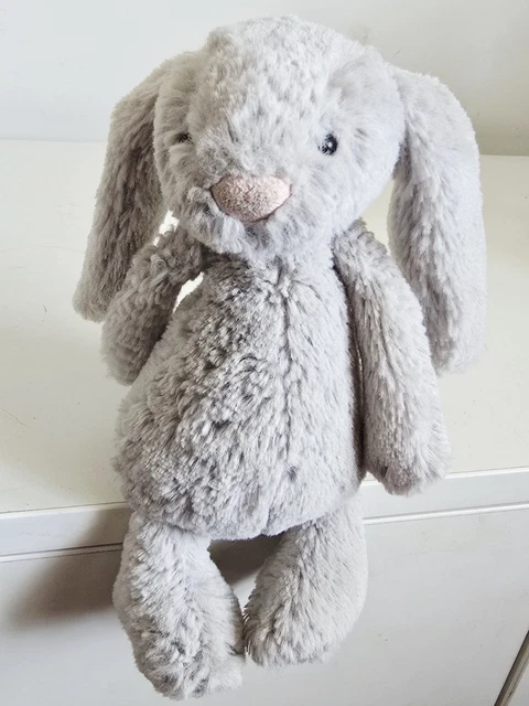 Stuffed Silver Rabbit JELLYCAT SMALL BASHFUL silver GREY BUNNY 8” RARE Grey Tail Grey Stuffed ...