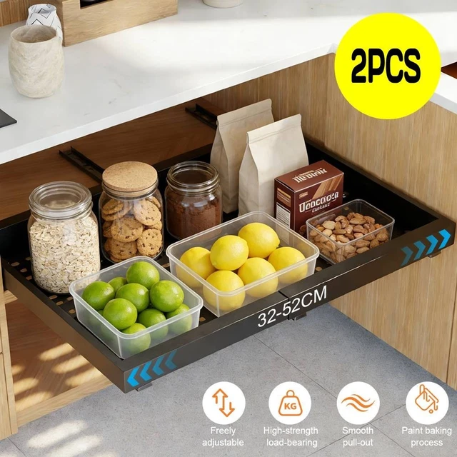 2 PCS PULL Out Cabinet Organizer Kitchen Storage Rack Slide Out Sliding ...