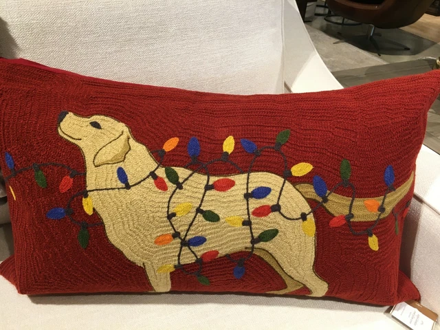 Nueva funda de almohada bordada laboratorio enredada granero de cerámica perro luz Navidad